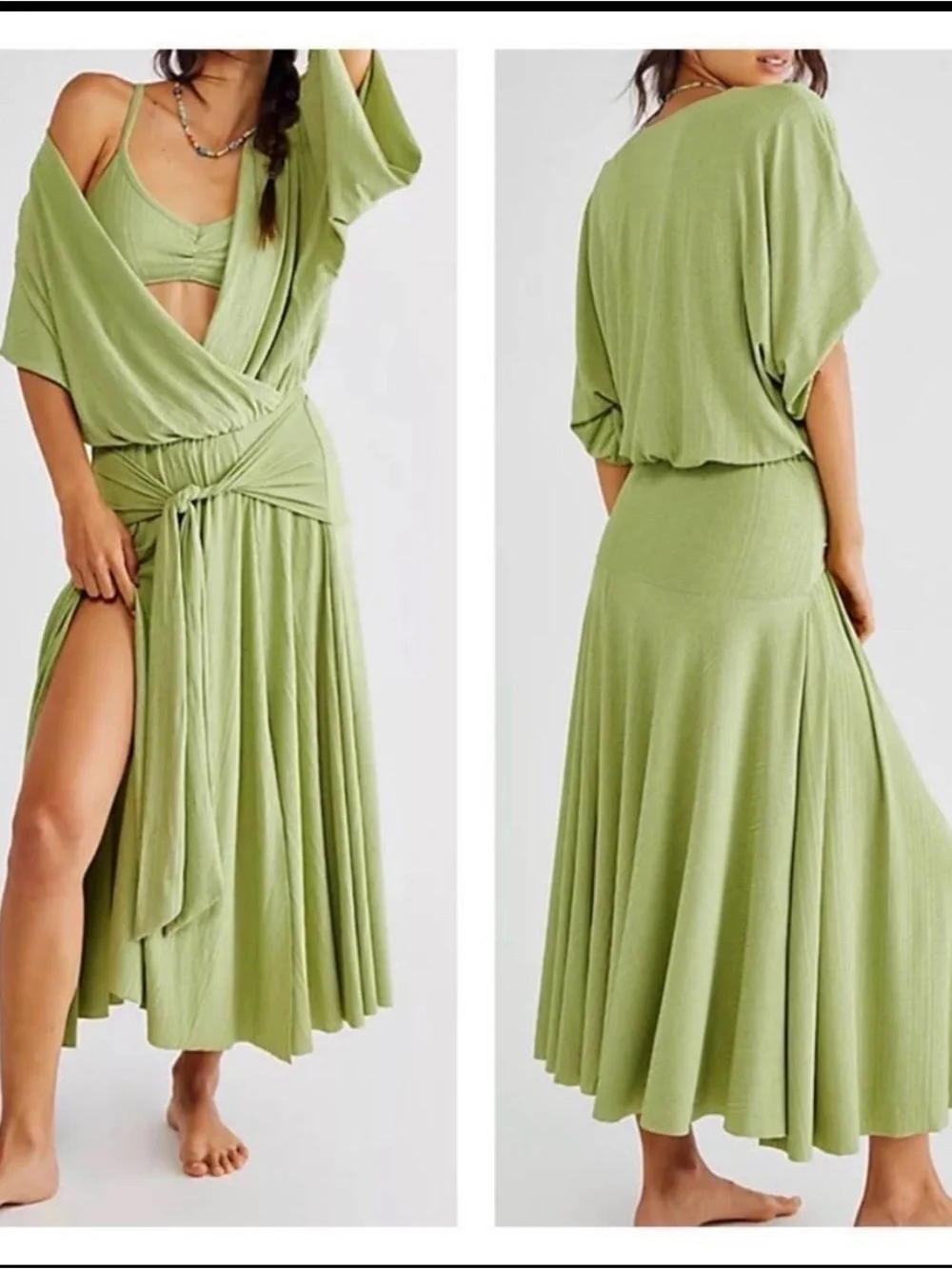 Free People Beach Kauai Midi Wrap Dress ONLY Green Size Small